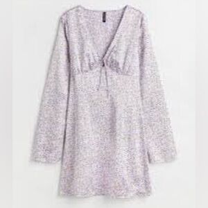 Divided Floral Long Sleeve Satin Tunic Dress in Lavender and Yellow. NWT